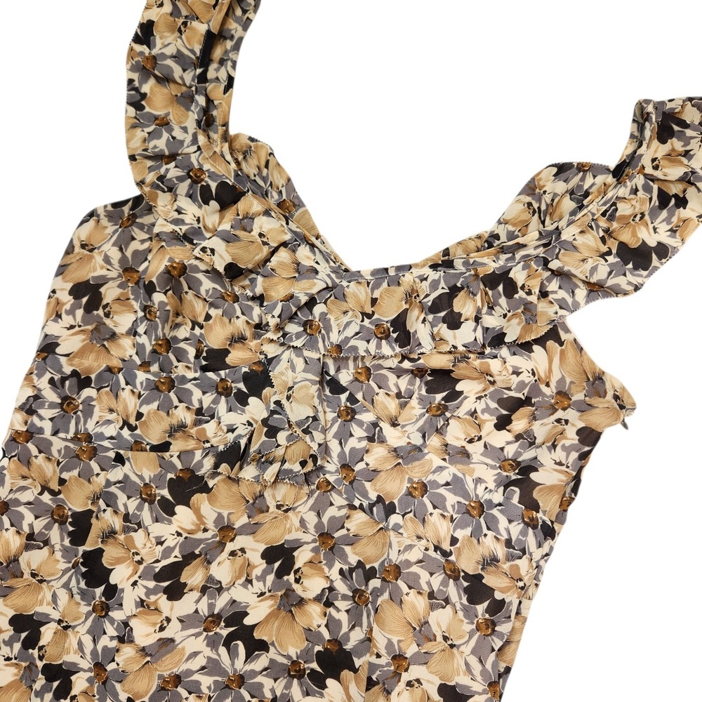 VTG Ann Taylor Loft Size 4 Fall Midi Dress Floral Ruffle Bloomcore Romantic Y2K - Picture 3 of 11